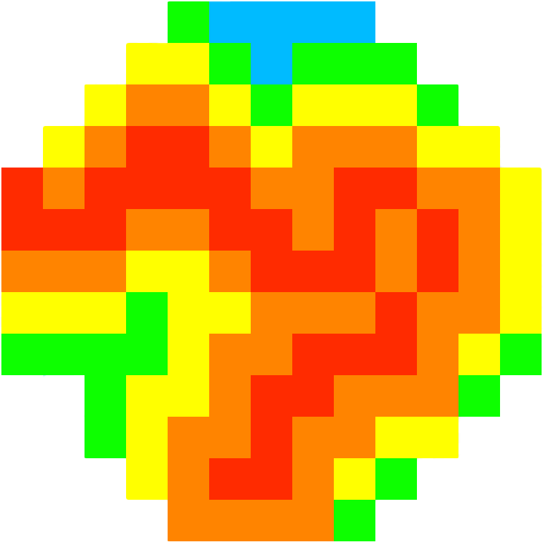 The projectile for the game. A pixel art sphere with all the colours of the rainbow marbled.